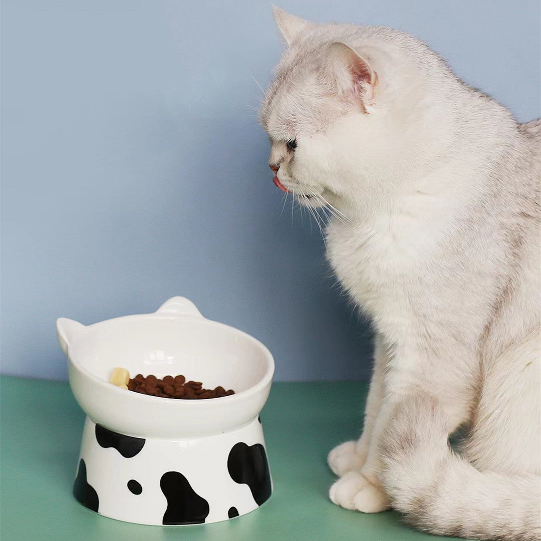 Cow-Patterned Color Glazed Ceramic Cat Bowls