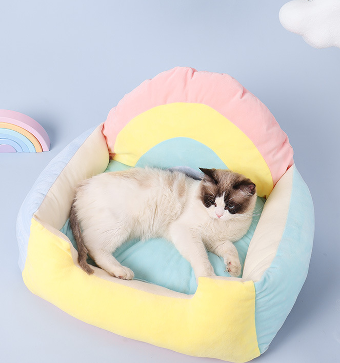 Cotton Soft Rainbow Cat Bed