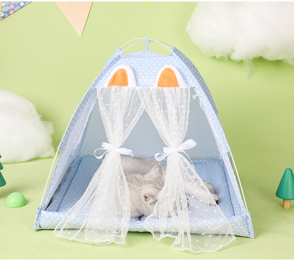 Open Curtain Cat Bed Tent