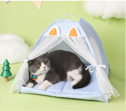 Open Curtain Cat Bed Tent