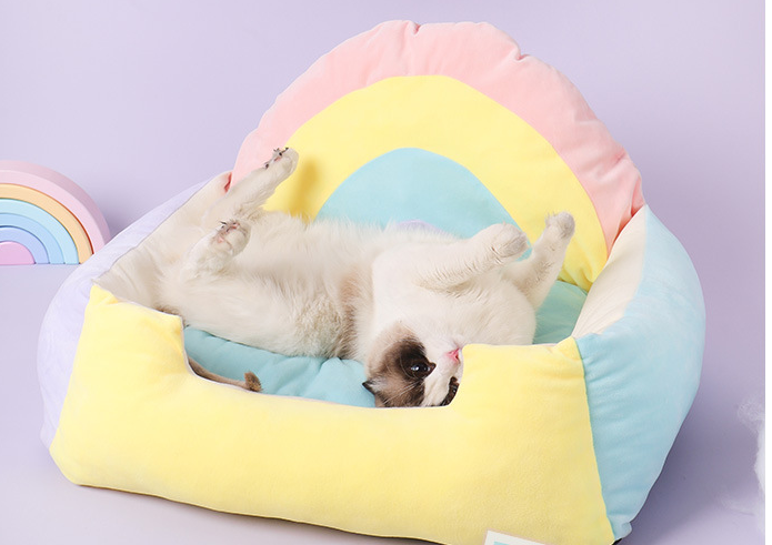 Cotton Soft Rainbow Cat Bed