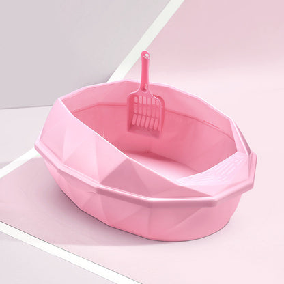 Diamond-shaped Semi-enclosed Cat Litter Box