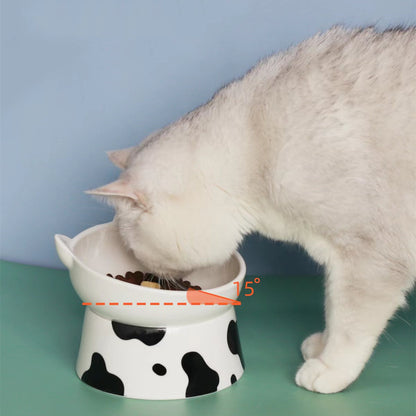 Cow-Patterned Color Glazed Ceramic Cat Bowls