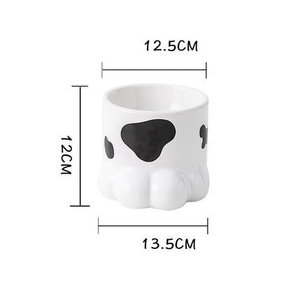 Cow-Patterned Color Glazed Ceramic Cat Bowls