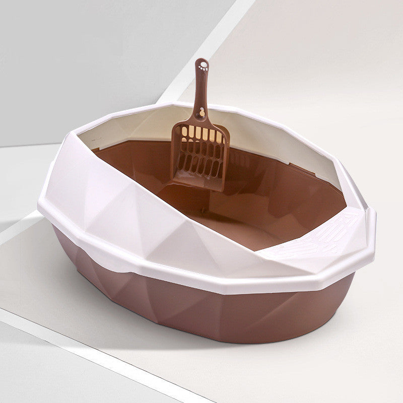 Diamond-shaped Semi-enclosed Cat Litter Box