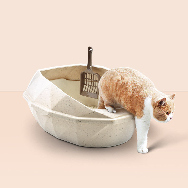 Diamond-shaped Semi-enclosed Cat Litter Box