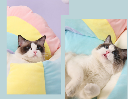 Cotton Soft Rainbow Cat Bed