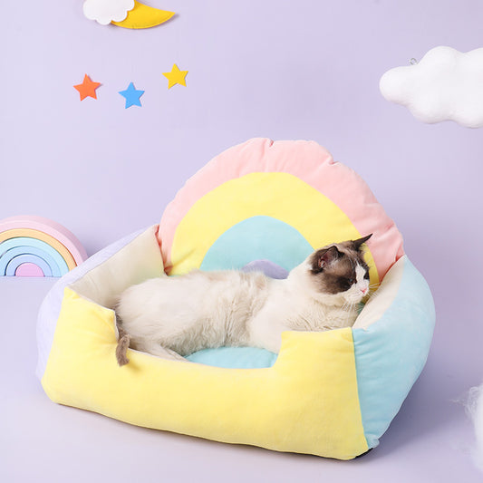 Cotton Soft Rainbow Cat Bed